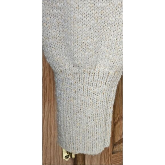 Free People XL Zip Front Cable Knit Sweater Mini Dress Beige Boho Cozy Chic - Picture 6 of 15